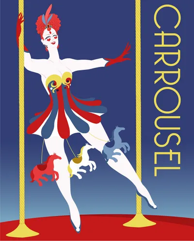 Illustration of 'Carousel Dance'. Adobe Illustrator (Digital). Experiment in art deco stylization.